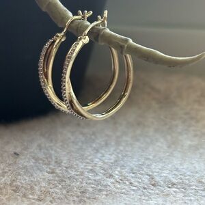 925 Sterling Silver Vermeil Moissanite Hoop Earrings – Gold Tone – Marked 925 SK